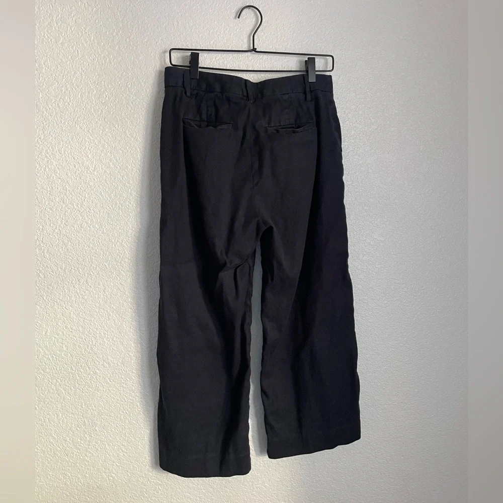 Banana Republic Women’s Slim Wide-Leg Linen Cotton Cropped Pants 8 Black